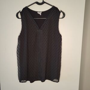 NAIF Black Chiffon Camisole Dotted V-Neck Crochet Trim Sleeveless Top